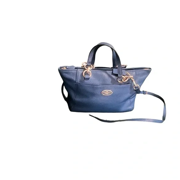 Coach Navy Leather Shoulder Tote with Gold Hardware - Picture 8 of 15